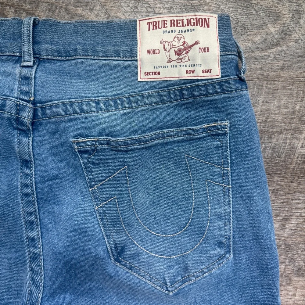 True Religion‎ Ricky Relaxed Straight Denim Shorts 34 Blue Raw Hem Horseshoe